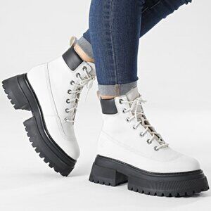 Timberland Sky 6 Inch Lace-up Boots Leather Combat Booties White Size 9 NEW